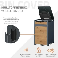 Mülltonnenbox 1er bis 240L 68x80x116,3 cm aus Stahl in Eichenoptik ML-Design-ECD Germany Sale