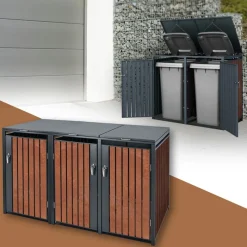 Mülltonnenbox 3er bis 240L 200x80x116,3 cm aus Stahl in Rostoptik ML-Design-ECD Germany Online