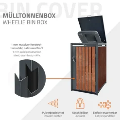 Mülltonnenbox 1er bis 240L 68x80x116,3 cm aus Stahl in Rostoptik ML-Design-ECD Germany Online