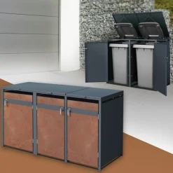 Mülltonnenbox 3er bis 240L 200x80x116,3 cm aus Stahl in Rostoptik ML-Design-ECD Germany Sale