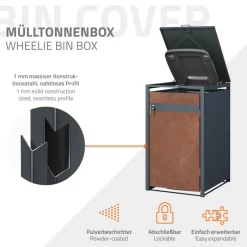 Mülltonnenbox 3er bis 240L 200x80x116,3 cm aus Stahl in Rostoptik ML-Design-ECD Germany Sale