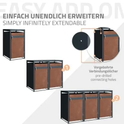 Mülltonnenbox 3er bis 240L 200x80x116,3 cm aus Stahl in Rostoptik ML-Design-ECD Germany Sale