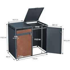 Mülltonnenbox 3er bis 240L 200x80x116,3 cm aus Stahl in Rostoptik ML-Design-ECD Germany Sale