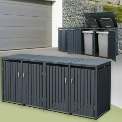 Mülltonnenbox 4er bis 240L 264x80x116,3 cm aus Stahl in Anthrazit ML-Design-ECD Germany