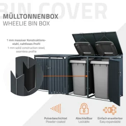 Mülltonnenbox 4er bis 240L 264x80x116,3 cm aus Stahl in Anthrazit ML-Design-ECD Germany