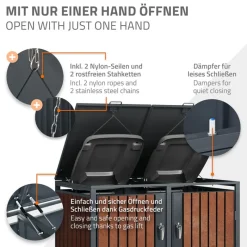 Mülltonnenbox 4er bis 240L 264x80x116,3 cm aus Stahl in Rostoptik ML-Design-ECD Germany