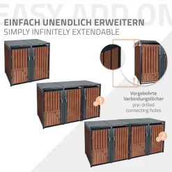 Mülltonnenbox 4er bis 240L 264x80x116,3 cm aus Stahl in Rostoptik ML-Design-ECD Germany