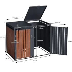 Mülltonnenbox 4er bis 240L 264x80x116,3 cm aus Stahl in Rostoptik ML-Design-ECD Germany