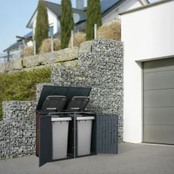 Mülltonnenbox 4er bis 240L 264x80x116,3 cm aus Stahl in Rostoptik ML-Design-ECD Germany