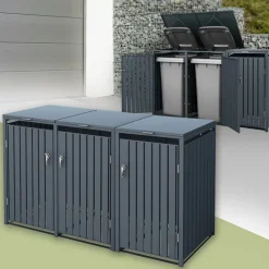 Mülltonnenbox 3er bis 240L 200x80x116,3 cm aus Stahl in Anthrazit ML-Design-ECD Germany New
