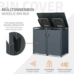 Mülltonnenbox 2er bis 240L 132x80x116,3 cm aus Stahl in Anthrazit ML-Design-ECD Germany Clearance