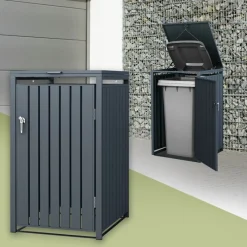 Mülltonnenbox 1er bis 240L 68x80x116,3 cm aus Stahl in Anthrazit ML-Design-ECD Germany