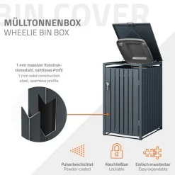 Mülltonnenbox 1er bis 240L 68x80x116,3 cm aus Stahl in Anthrazit ML-Design-ECD Germany