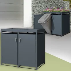 Mülltonnenbox mit Pflanzdach 2er bis 240L 132x80x124 cm aus Stahl in Anthrazit ML-Design-ECD Germany Best