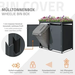 Mülltonnenbox mit Pflanzdach 2er bis 240L 132x80x124 cm aus Stahl in Anthrazit ML-Design-ECD Germany Best