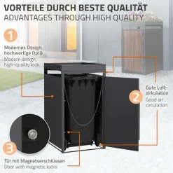 Mülltonnenbox mit Pflanzdach 1er bis 240 Liter 68x80x124 cm aus Stahl in Anthrazit-Eiche dunkel ML-Design-ECD Germany Outlet