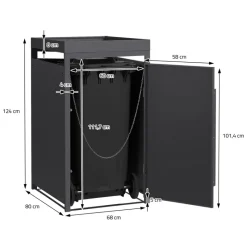 Mülltonnenbox mit Pflanzdach 1er bis 240 Liter 68x80x124 cm aus Stahl in Anthrazit-Eiche dunkel ML-Design-ECD Germany Outlet