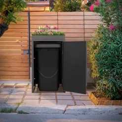 Mülltonnenbox mit Pflanzdach 1er bis 240 Liter 68x80x124 cm aus Stahl in Anthrazit-Eiche dunkel ML-Design-ECD Germany Outlet