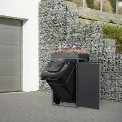 Mülltonnenbox mit Pflanzdach 1er bis 240 Liter 68x80x124 cm aus Stahl in Anthrazit-Eiche dunkel ML-Design-ECD Germany Outlet