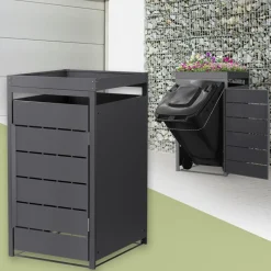 Mülltonnenbox mit Pflanzdach 1er bis 240 Liter 68x80x124 cm aus Stahl in Anthrazit ML-Design-ECD Germany Best