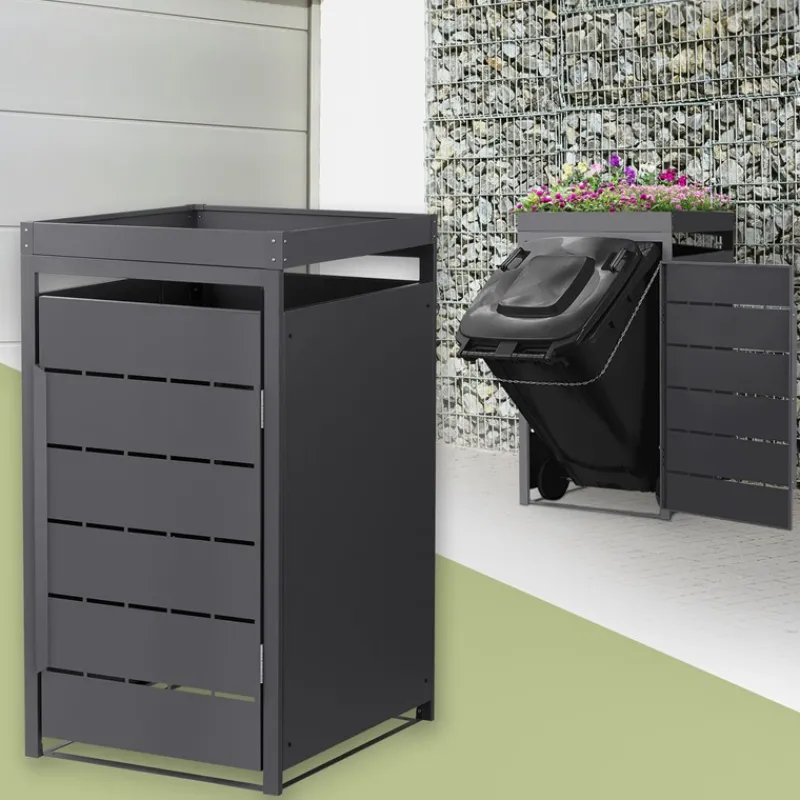 Mülltonnenbox mit Pflanzdach 1er bis 240 Liter 68x80x124 cm aus Stahl in Anthrazit ML-Design-ECD Germany Best