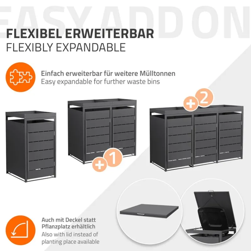 Mülltonnenbox mit Pflanzdach 1er bis 240 Liter 68x80x124 cm aus Stahl in Anthrazit ML-Design-ECD Germany Best