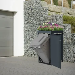 Mülltonnenbox mit Pflanzdach 1er bis 240L 68x80x124 cm aus Stahl in Eichenoptik ML-Design-ECD Germany Sale