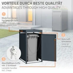 Mülltonnenbox mit Pflanzdach 1er bis 240L 68x80x124 cm aus Stahl in Anthrazit ML-Design-ECD Germany Clearance