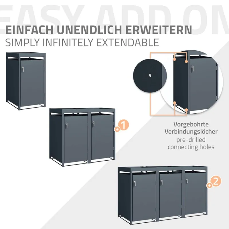 Mülltonnenbox mit Pflanzdach 1er bis 240L 68x80x124 cm aus Stahl in Anthrazit ML-Design-ECD Germany Clearance
