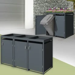 Mülltonnenbox mit Pflanzdach 3er bis 240L 200x80x124 cm aus Stahl in Anthrazit ML-Design-ECD Germany