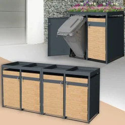 Mülltonnenbox mit Pflanzdach 4er bis 240L 264x80x124 cm aus Stahl in Lärchenoptik ML-Design-ECD Germany New