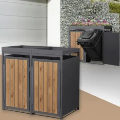 Mülltonnenbox mit Pflanzdach 2er bis 240 Liter 132x80x124 cm aus Stahl in Anthrazit-Holzoptik ML-Design-ECD Germany Discount