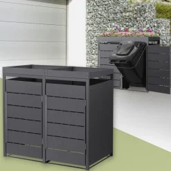Mülltonnenbox mit Pflanzdach 2er bis 240 Liter 132x80x124 cm aus Stahl in Anthrazit ML-Design-ECD Germany Best
