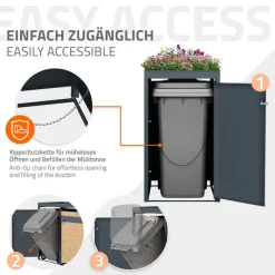 Mülltonnenbox mit Pflanzdach 1er bis 240L 68x80x124 cm aus Stahl in Lärchenoptik ML-Design-ECD Germany Discount