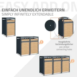 Mülltonnenbox mit Pflanzdach 1er bis 240L 68x80x124 cm aus Stahl in Lärchenoptik ML-Design-ECD Germany Discount
