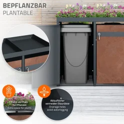 Mülltonnenbox mit Pflanzdach 3er bis 240L 200x80x124 cm aus Stahl in Rostoptik ML-Design-ECD Germany Online