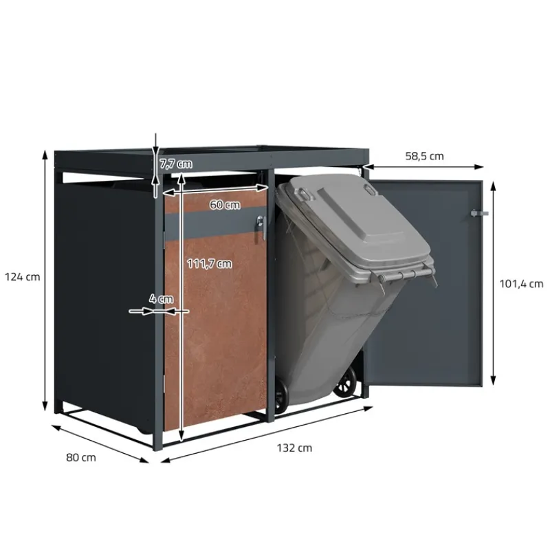 Mülltonnenbox mit Pflanzdach 3er bis 240L 200x80x124 cm aus Stahl in Rostoptik ML-Design-ECD Germany Online
