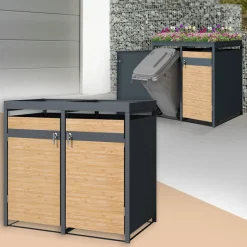 Mülltonnenbox mit Pflanzdach 2er bis 240L 132x80x124 cm aus Stahl in Lärchenoptik ML-Design-ECD Germany Online