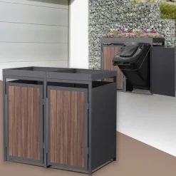 Mülltonnenbox mit Pflanzdach 2er bis 240 Liter 132x80x124 cm aus Stahl in Anthrazit-Eiche dunkel ML-Design-ECD Germany Online