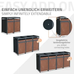Mülltonnenbox mit Pflanzdach 4er bis 240L 264x80x124 cm aus Stahl in Rostoptik ML-Design-ECD Germany Best
