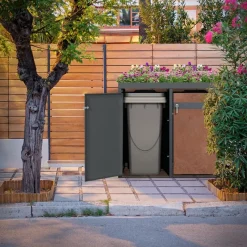 Mülltonnenbox mit Pflanzdach 4er bis 240L 264x80x124 cm aus Stahl in Rostoptik ML-Design-ECD Germany Best