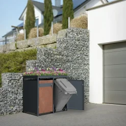 Mülltonnenbox mit Pflanzdach 4er bis 240L 264x80x124 cm aus Stahl in Rostoptik ML-Design-ECD Germany Best