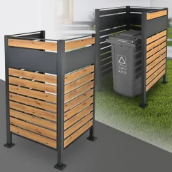 Mülltonnenzaun 91x91x150 cm Anthrazit/Holzoptik aus Stahl ML-Design-ECD Germany Best