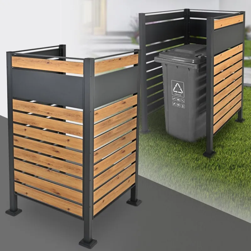 Mülltonnenzaun 91x91x150 cm Anthrazit/Holzoptik aus Stahl ML-Design-ECD Germany Best
