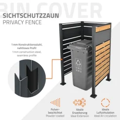 Mülltonnenzaun 91x91x150 cm Anthrazit/Holzoptik aus Stahl ML-Design-ECD Germany Best