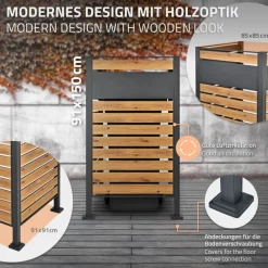 Mülltonnenzaun 91x91x150 cm Anthrazit/Holzoptik aus Stahl ML-Design-ECD Germany Best