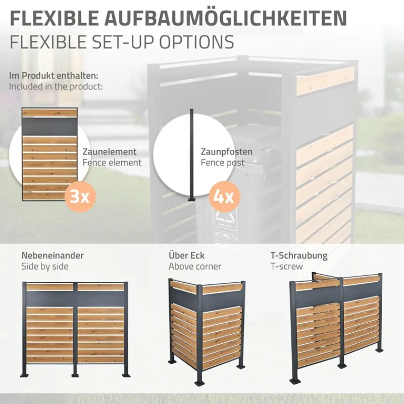 Mülltonnenzaun 91x91x150 cm Anthrazit/Holzoptik aus Stahl ML-Design-ECD Germany Best