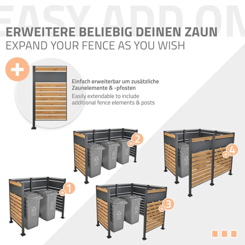 Mülltonnenzaun 91x91x150 cm Anthrazit/Holzoptik aus Stahl ML-Design-ECD Germany Best
