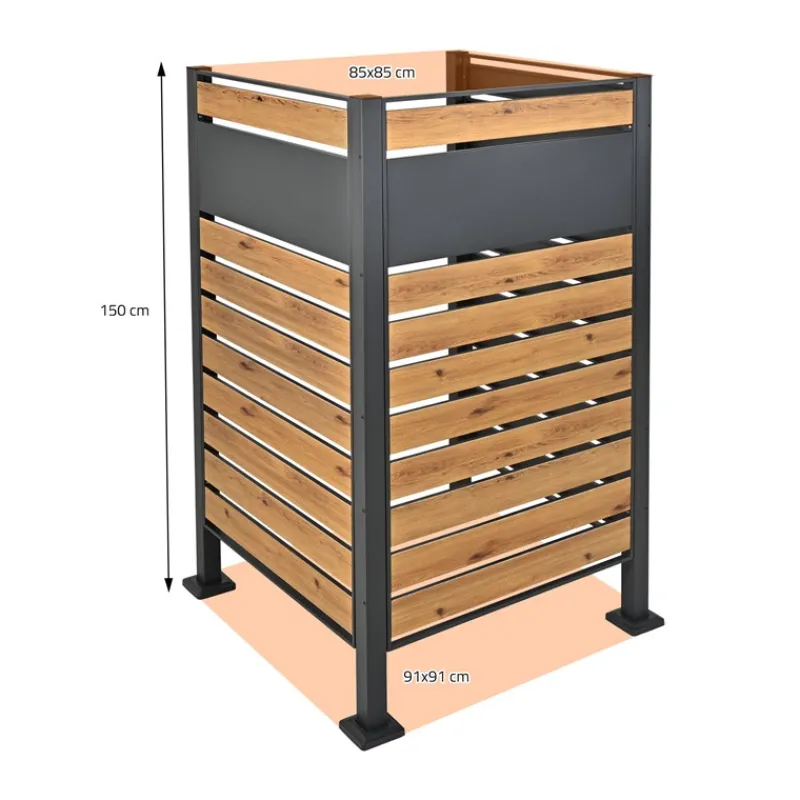 Mülltonnenzaun 91x91x150 cm Anthrazit/Holzoptik aus Stahl ML-Design-ECD Germany Best