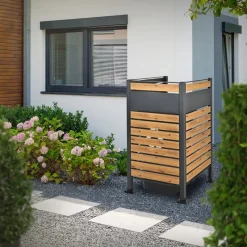 Mülltonnenzaun 91x91x150 cm Anthrazit/Holzoptik aus Stahl ML-Design-ECD Germany Best